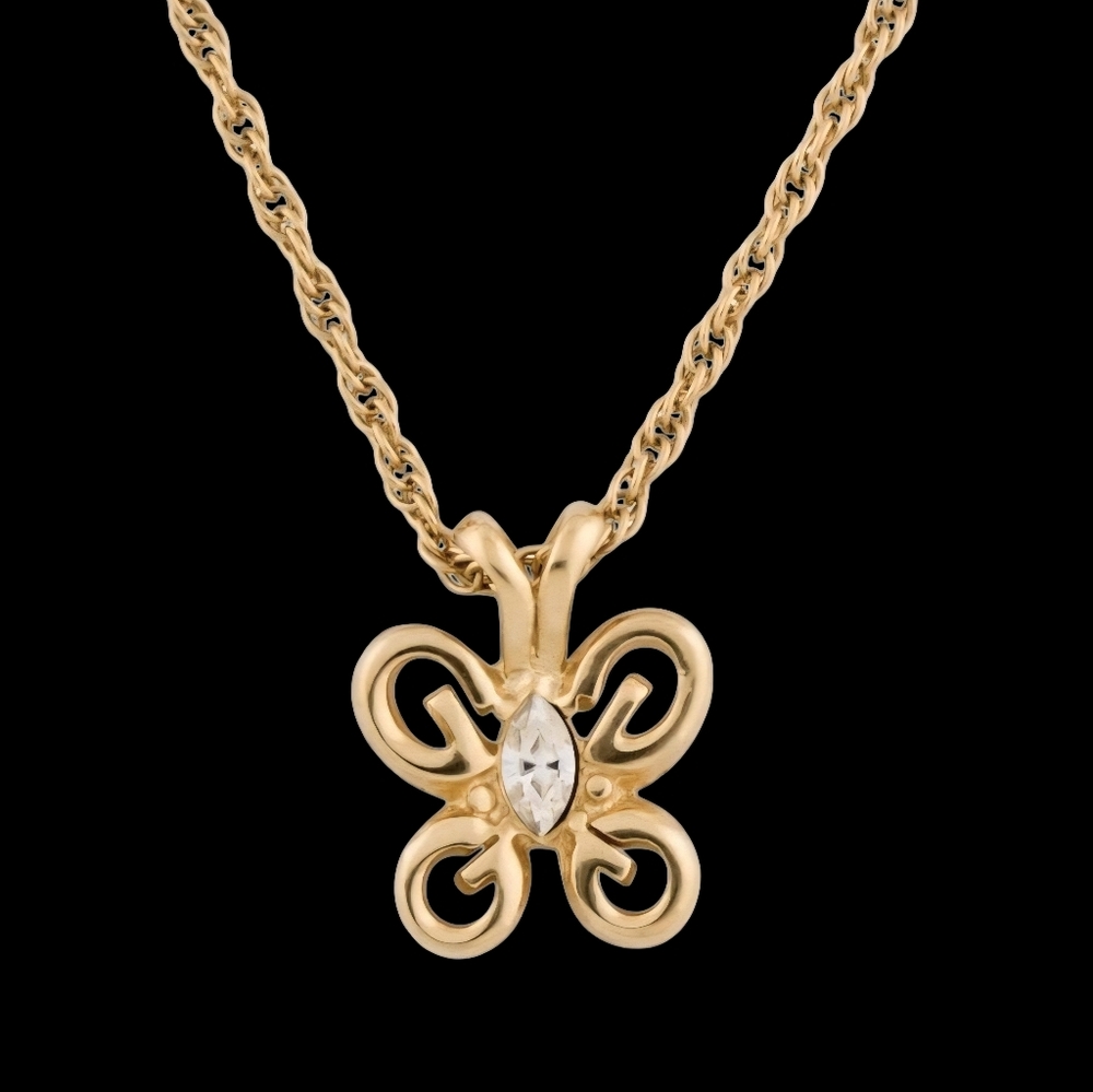 Givenchy-Authentic (Vintage) Necklace Butterfly G Logo Pendant With Crystal - Picture 3 of 7